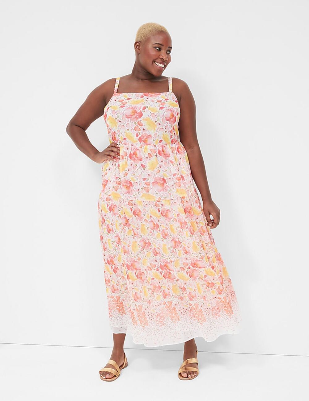 Lane Bryant Floral Sleeveless Tiered  Maxi Dress Sz 14 Resort Cottagecore Beach